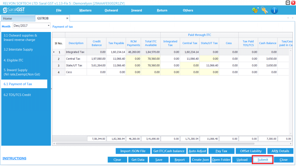 GSTR 3B online filing procedure