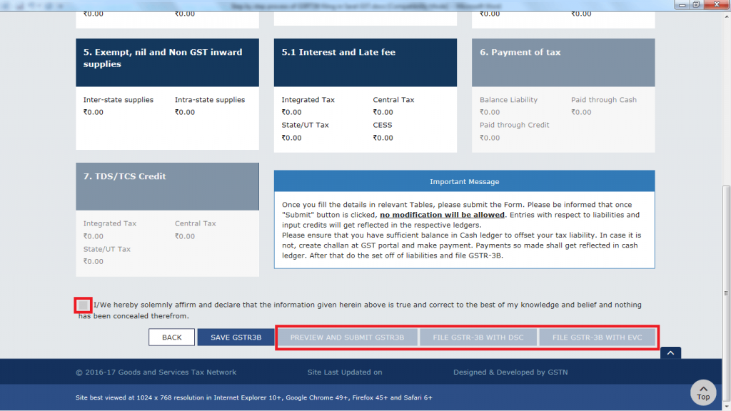 GSTR 3B online filing procedure