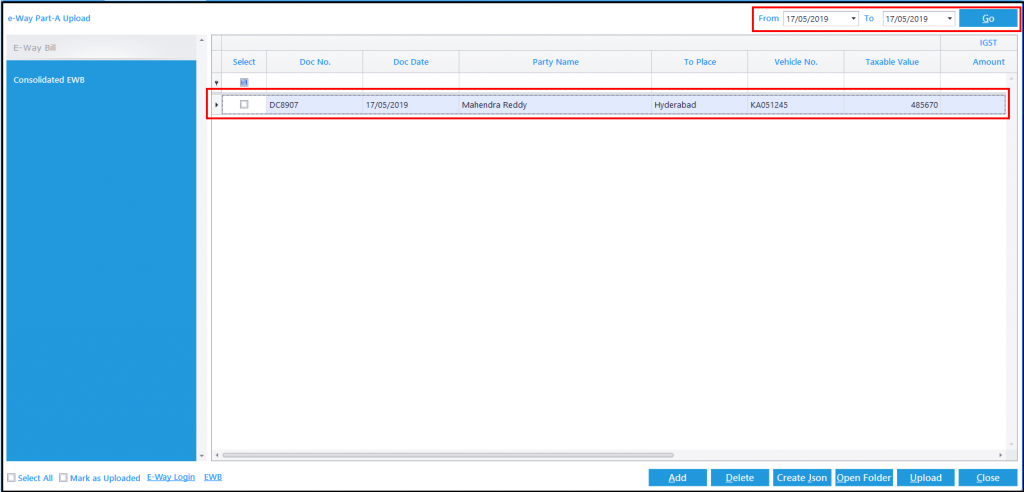 E-way Bill in Saral GST - details can be uploaded to the eway bill portal