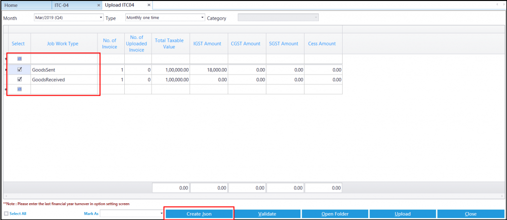 ITC-04 details in Saral GST - Create Json.