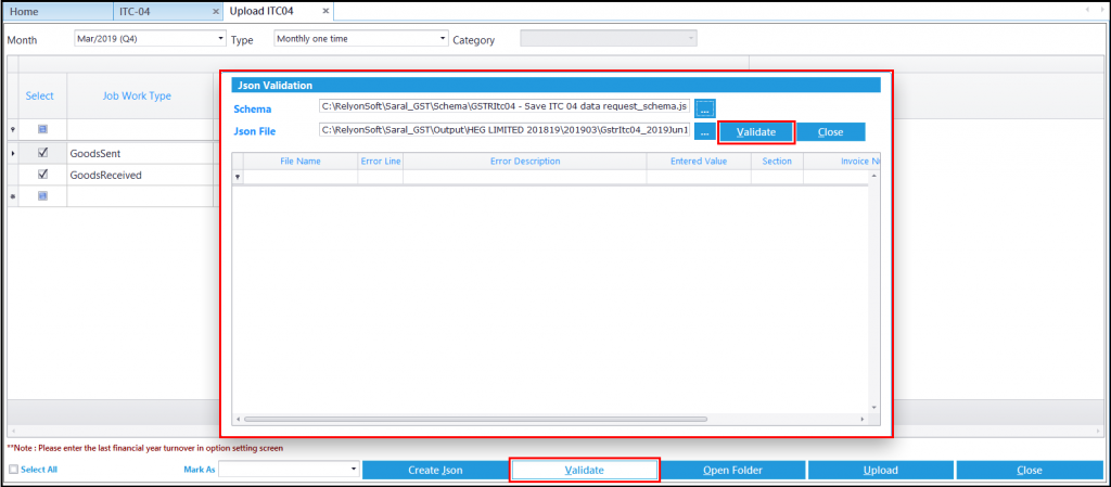 ITC-04 details in Saral GST - Validate