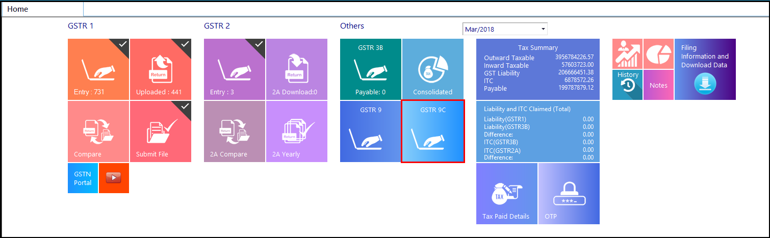1. GSTR-9C entry - Dashboard