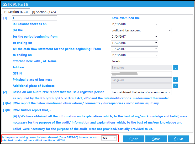 11. GSTR-9C entry -Enter and save