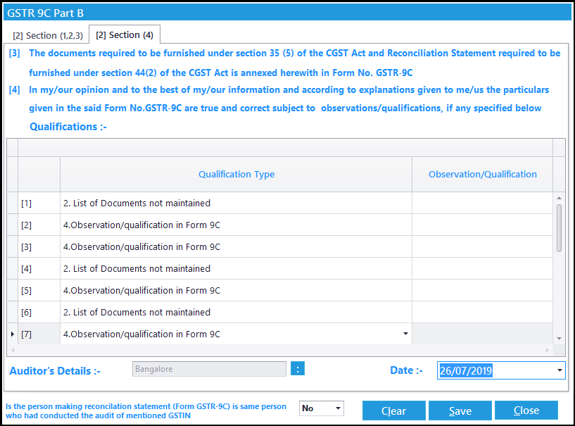 14. GSTR-9C entry - 2nd part for multiple auditors