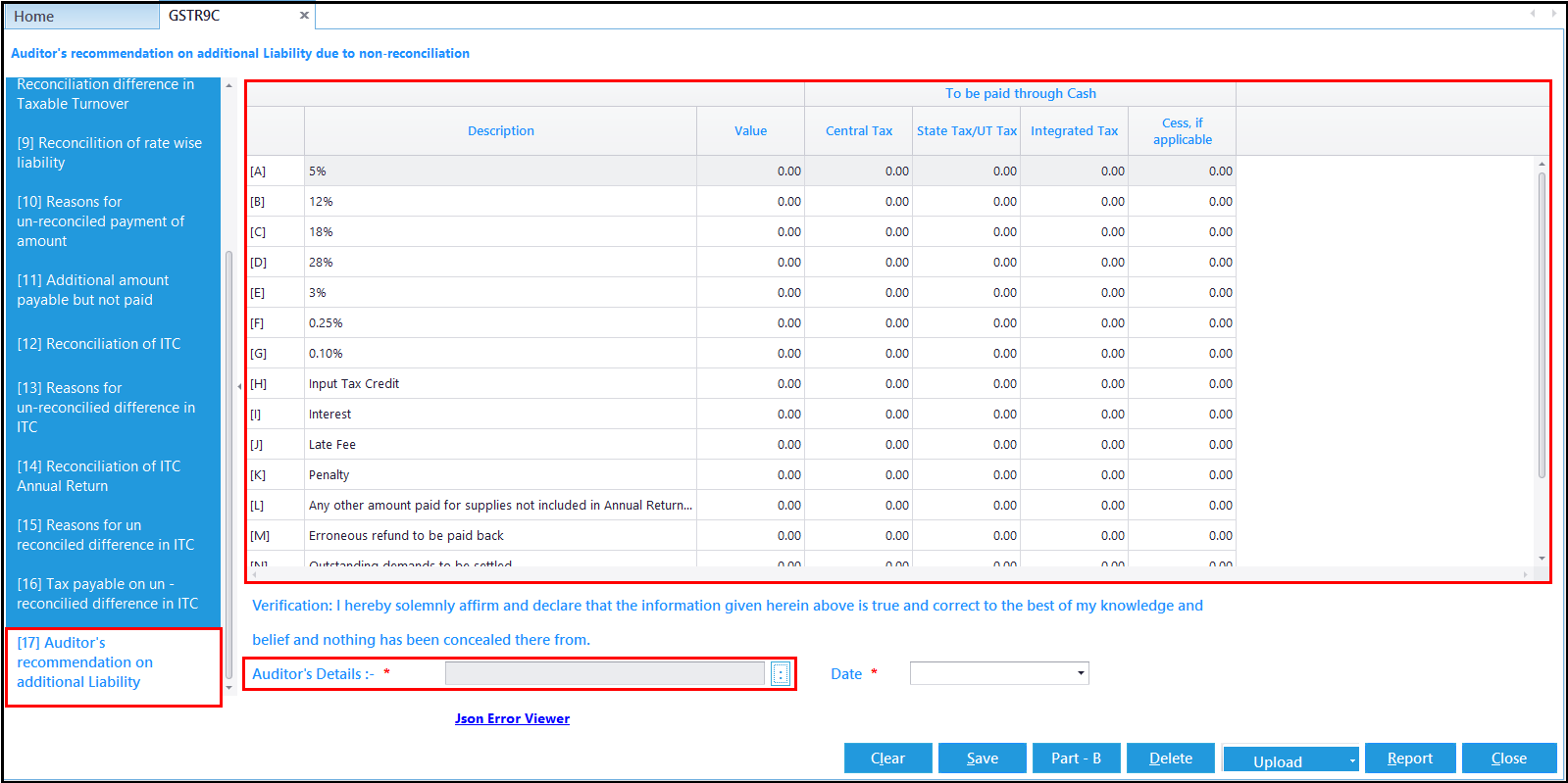 8. GSTR-9C entry -auditor detail feild