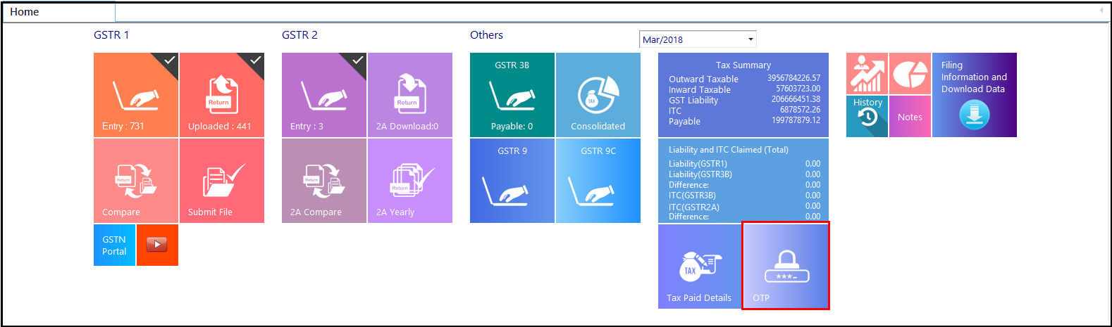 1.OTP Management in SARAL GST - OTP in home screen.