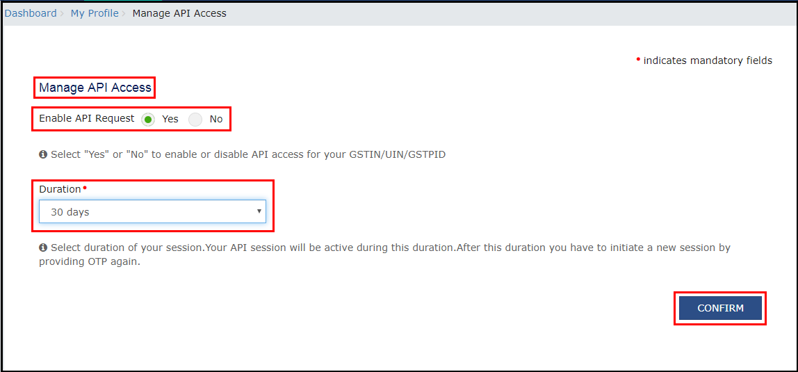 5.OTP Management in SARAL GST - Enable API Request.