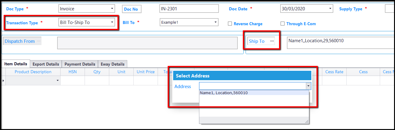 11.E-Invoice generation through Saral GST-ship to