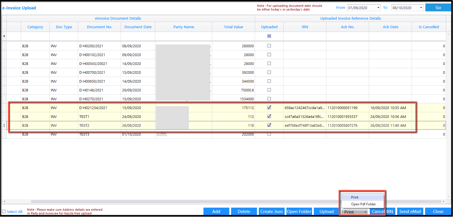 10. E-Invoicing details-Print