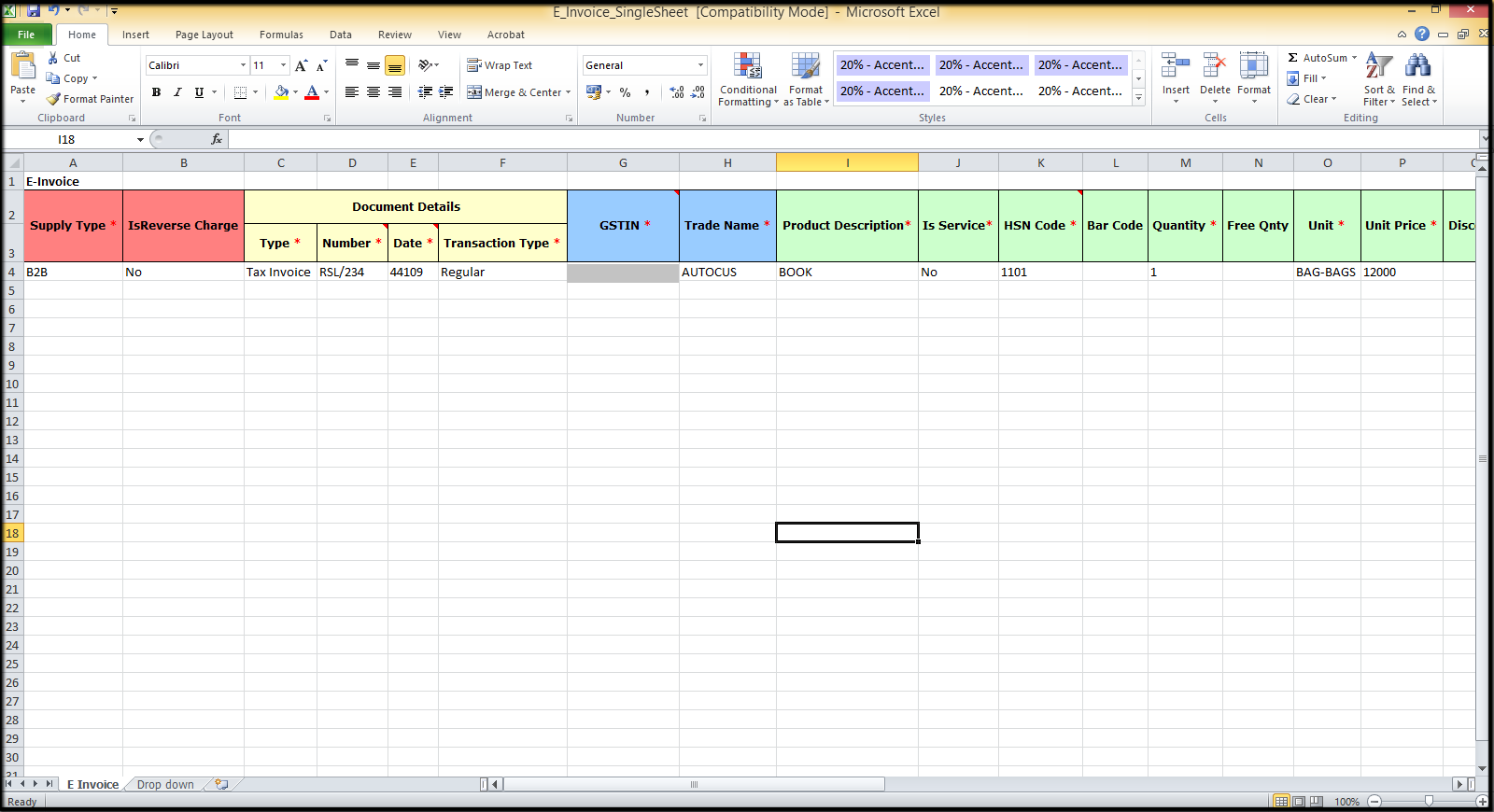 2. E-Invoicing details-Template