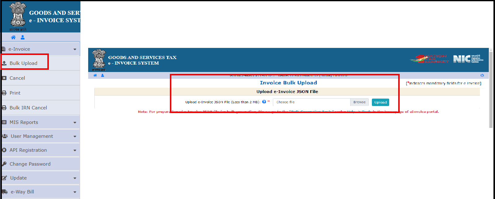 6.Bulk Generation of e-Invoices on IRP-bulk upload.