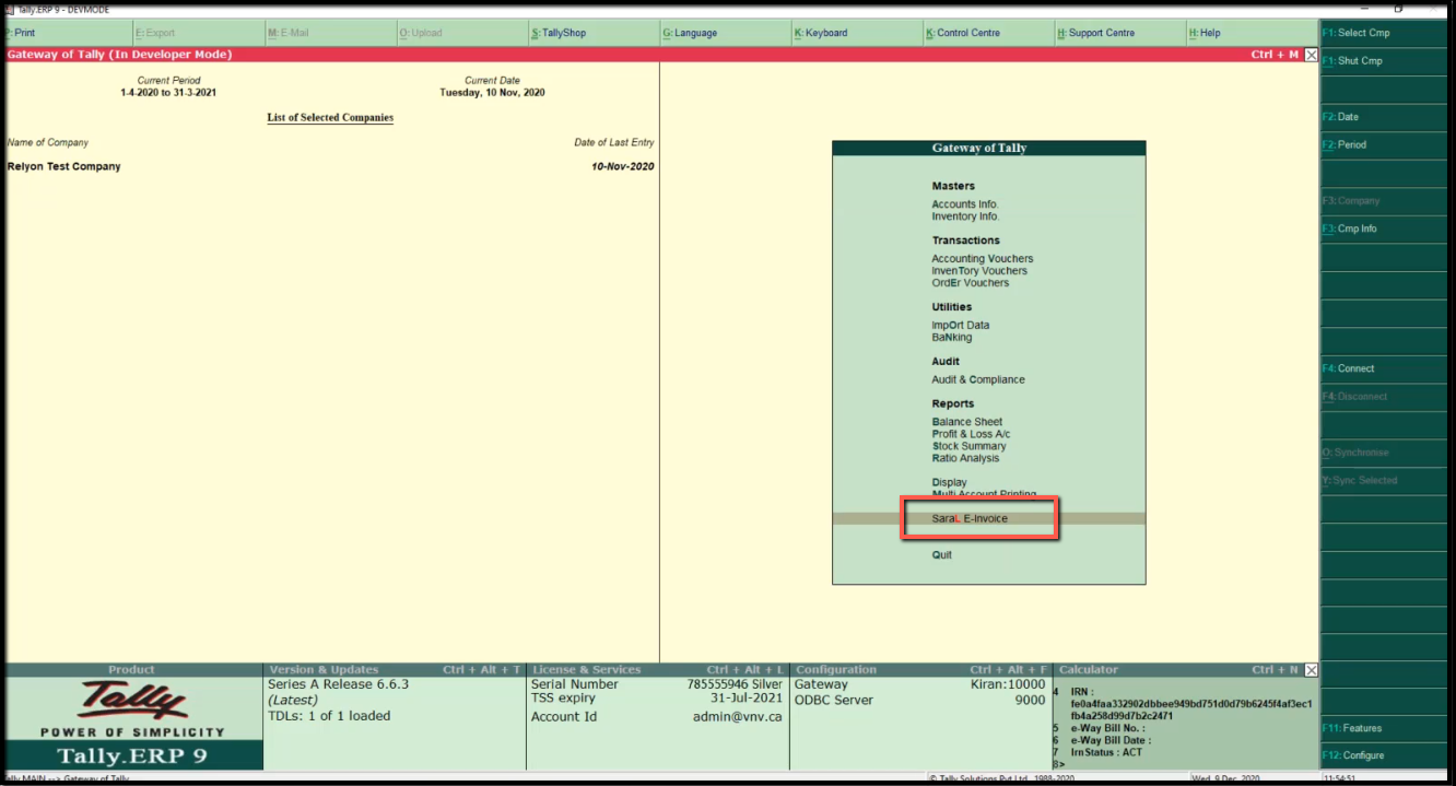 1.API integration for E-Invoicing in Tally-saral e-invoive