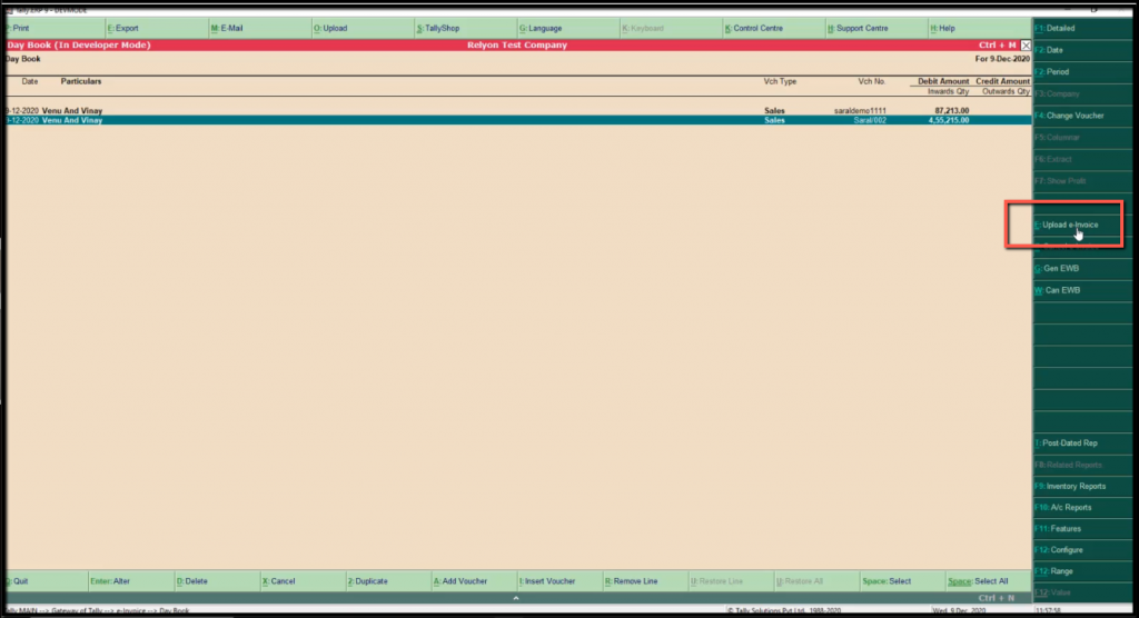 Api integration for e invoicing in tally