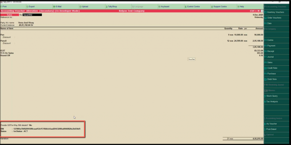 Api integration for e invoicing in tally