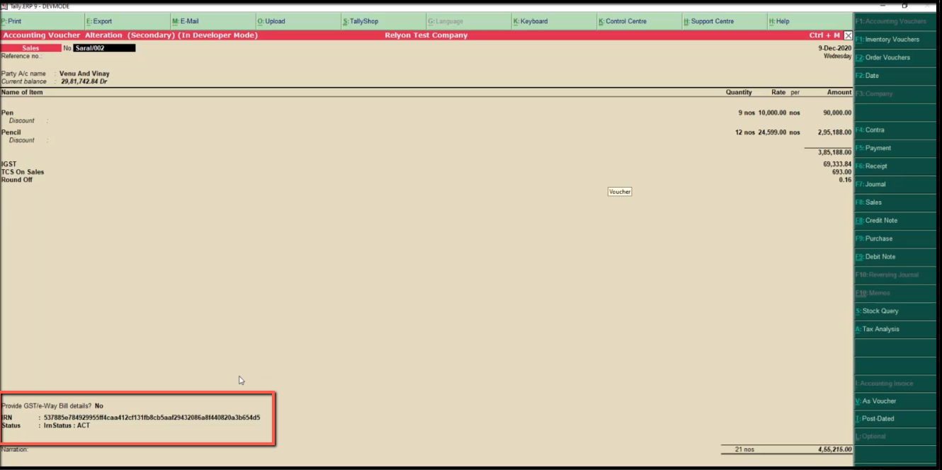 6.API integration for E-Invoicing in Tally-view details